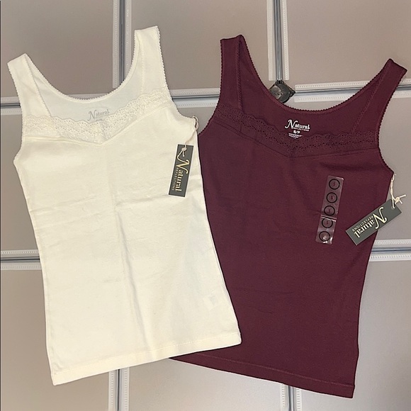 Cream & Burgundy Basic Tank Tops - Picture 2 of 8